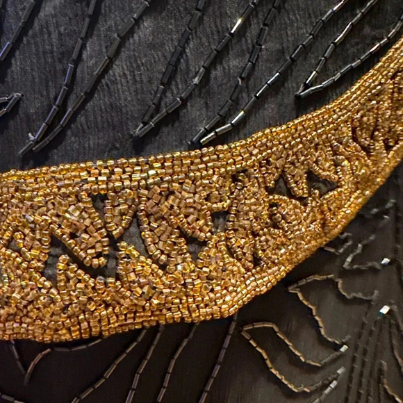 Vintage Brilliante by J.A. 100% silk beaded with black & Gold midi dress size XL - Picture 13 of 16